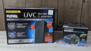 lot 1487 image: NEW Fluval UVC In-Line Clarifier and Lifegard Quiet One Aquarium Pump Model 800 240 GPH