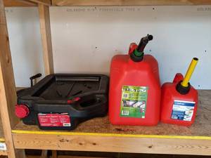 lot 1360 image: Flotool 16 Qt. Oil Drain Container with (2) Gas Containers, 1 & 5 Gal