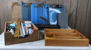 lot 1492 image: All the Office Basics Pens, Pencils, Staples, Staple Pullers, Tape, Rulers, Clipboards, Paperclips and more