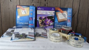 lot 1493 image: Office Supply Lot Shipping Supplies, Labels, Packing Tape, Photo Paper and More