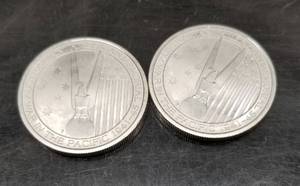 lot 20 image: 1 TROY OZ .999 FINE SILVER (2)  OZ 2013 WAR IN THE PACIFIC ROUNDS