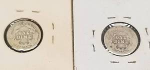 lot 35 image: 2 US BARBER DIMES 1904 1905-S