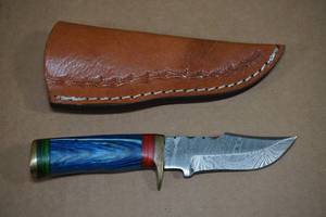 lot 255 image: NEW Handmade Damascus Style Blade Hunting Knife - Exotic Wood Handle