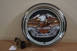 lot 260 image: Neon Lit Harley Davidson Wall Clock