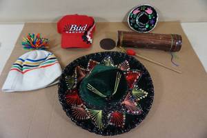 lot 89 image: Vintage Olympic Hat, Sombreros and Mexican Instrument