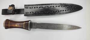 14 DAMASCUS BRASS CROWN DAGGER