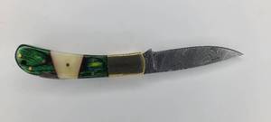 4 DAMASCUS GREEN WOOD AND BONE FOLDER
