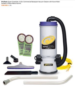 ProTeam Super CoachVac 10 Qt. Commercial Backpack Vacuum Cleaner with Xover Multi-Surface 2-Piece Wand Tool Kit. See Pictures