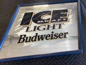 lot 89 image: 1990 Budweiser Ice Draft Light Mirror 21 X 25