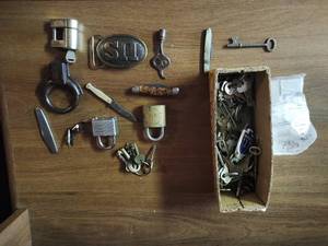 lot 58 image: Collection of Locks, Keys, Belt Buckle, and More
