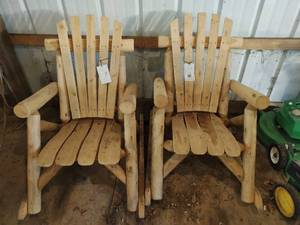 lot 313 image: Pair of Cedar Log Rocking Chairs with Tags