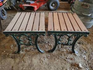 lot 341 image: Pair of Wood & Metal Outdoor End Tables