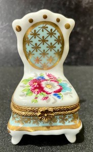 lot 38 image: Limoges Floral Chair Trinket Box