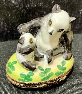 lot 37 image: Rochard Limoges Panda Bear Trinket Box