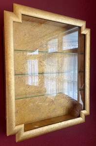 lot 35 image: Gorgeous Golden Wall Mounted Display Case with Glass Shelves