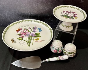 lot 75 image: Two Botanical Gardens Pedestal Serving Dishes, Pie Server and Salt and Pepper Shakers Set