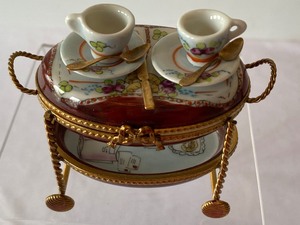 lot 99 image: Limoges Tea Trolley Trinket Box