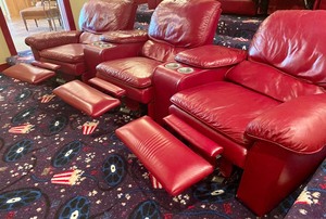 lot 16 image: Fabulous Flexsteel Red Leather 3 Chair Reclining Sofa