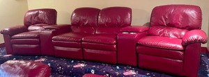 lot 17 image: Fantastic Flexsteel Leather 4 Reclining Chair Sofa