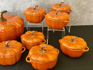 lot 390 image: STAUB Cast Iron Colette Pumpkin and Eight STAUB Ceramic Covered Dishes