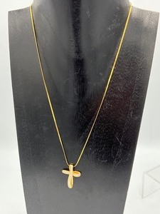 lot 183 image: 14k Gold and Baguette Diamond Cross Necklace and Chain
