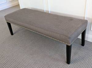 lot 303 image: Long Grey Upholstered Bench