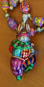 lot 347 image: Christopher Radko Party Girl Ornament & Christopher Radko Mask Hare Ornament & Easter Garland