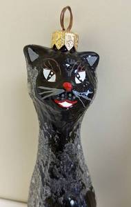 lot 352 image: Christopher Radko Retired Black Cat Ornament and Christopher Radko Felinas Heart Breast Cancer Cat Ornament