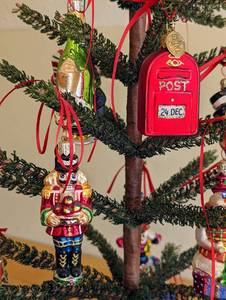 lot 368 image: Amazing Potted Faux Tree Filled with a Variety of Beautiful Radko Ornaments