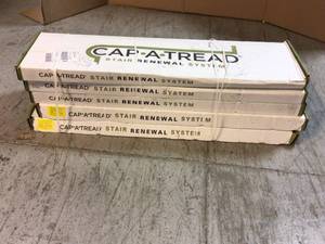 Lot of Dusk CherryShea Oak 47 in. L x 12-18 in. W x 1-1116 in. T Vinyl Overlay to Cover Stairs 1 in. Thick by Cap A Tread Customer Returns See Pictures