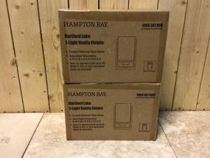 Lot of Hartford Lake 7.28 in. 1-Light Oil Rubbed Bronze Indoor Wall Sconce with Linen Glass Shade, Rustic Farmhouse Wall Light by Hampton Bay Customer Returns See Pictures