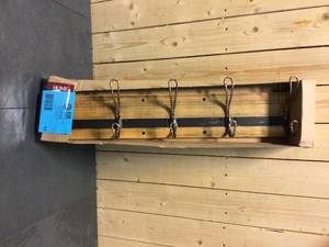 lot 82 image: Home Decorators Collection 27 in. Rustic Pine and Distressed Brass Hook Rack Open box