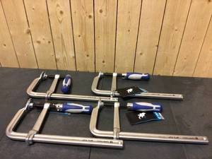lot 98 image: Capri Tools 12 in. All Steel Bar Clamp with Foldable Ergonomic Handle and 5-12 in. Throat Depth (4 units) open box