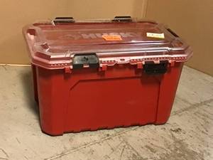 Husky 20-Gal. Professional Duty Waterproof Storage Container with Hinged Lid in Red- Good Condition - Review all pictures