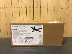 Hampton Bay Averly 52 in. Integrated LED Matte Black Ceiling Fan with Light and Remote Control with Color Changing Technology