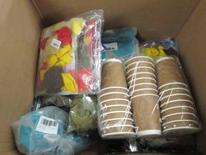 box of balloons and other birthday i...