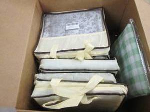 box of 10 various colored tableclot...