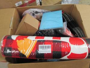 box of rugs, hoilday items and more...