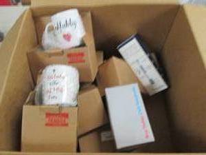 box of coffee mugs ...