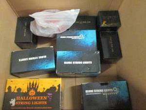 box of string lights and other ligh...