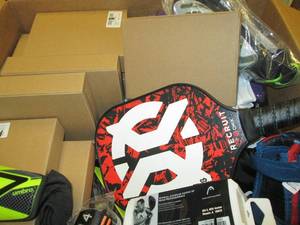 box of exercise and sports items ...