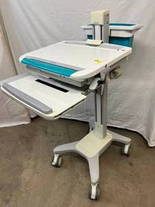 lot 4 image: $2800 Medical Mobile Computer Workstation Ergotron Locking Laptop Notebook Adjustable Sit Or Stand Computer Cart COW - Great Condition - Electronics Not Included - No Key