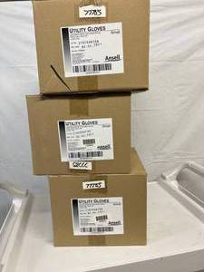lot 11 image: MSRP $100 EACH BOX 3 NEW IN BOXES Ansell&nbspGloves Utility NitrileLatex Diamond Embossed Sure Grip Surface & Soft Cotton Flock Lining 13 inch SMALL Size Blue REUSABLE & DISPOSABLE 48 PER CASE