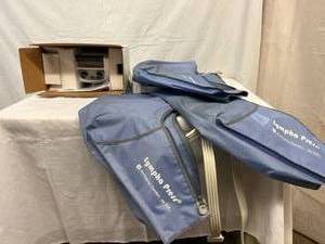 lot 17 image: MSRP $800 Lympha Press&nbspPCD-51&nbspLEADER IN LYMPHEDEMA AND VENOUS INSUFFICIENCY TREATMENT - Like New Condition - Come With 3 Used Leg Chambers - Please See Pics For Sizes