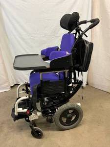lot 3 image: MSRP $5000 Sunrise Medical Quickie Zippie Iris Tilt In Space Childs Wheelchair - Great Condition With Lots Of Extras Including Front Tray Table
