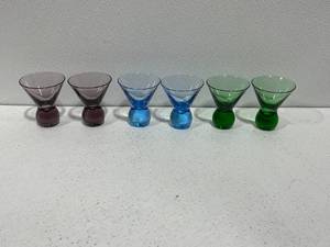 lot 115 image: Set of Vintage Stemless Colored Martini Glasses