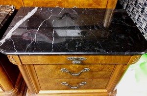 Gorgeous High Quality AMERICAN DREW&nbspGrand European Styling 3 Drawer Night Stand With&nbspMarble Top -Top Drawer Is Lined With Felt -Marble &amp Wood In Amazing Condition Still Marble Top Has Black, White &amp Greys - It Does Not Match The Others