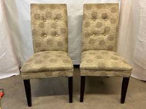 Set Of 2 Upholstered Parson Dining Side Chairs With Contemporary Pattern - Good Condition