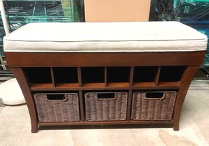 Lovely Pier 1 Imports Lift Top Storage Bench With Cushion Seat, 3 Removable Wicker Baskets &amp Storage Cubbies&nbsp Great Condition However Cushion Has A Couple Stains&nbsp