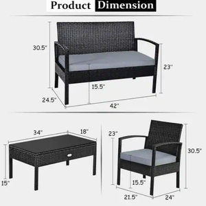 lot 16 image: Costway 4-Piece Patio Conversation Set with Gray Cushions